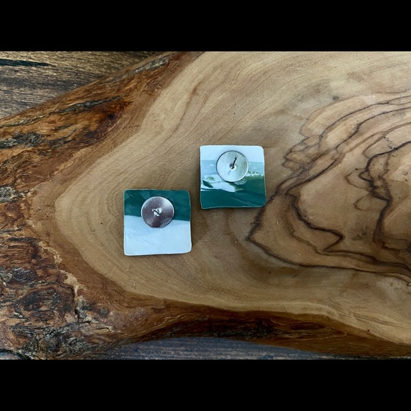 Handmade Clay Square Studs - Forest Greens Series - Picture 3 of 4